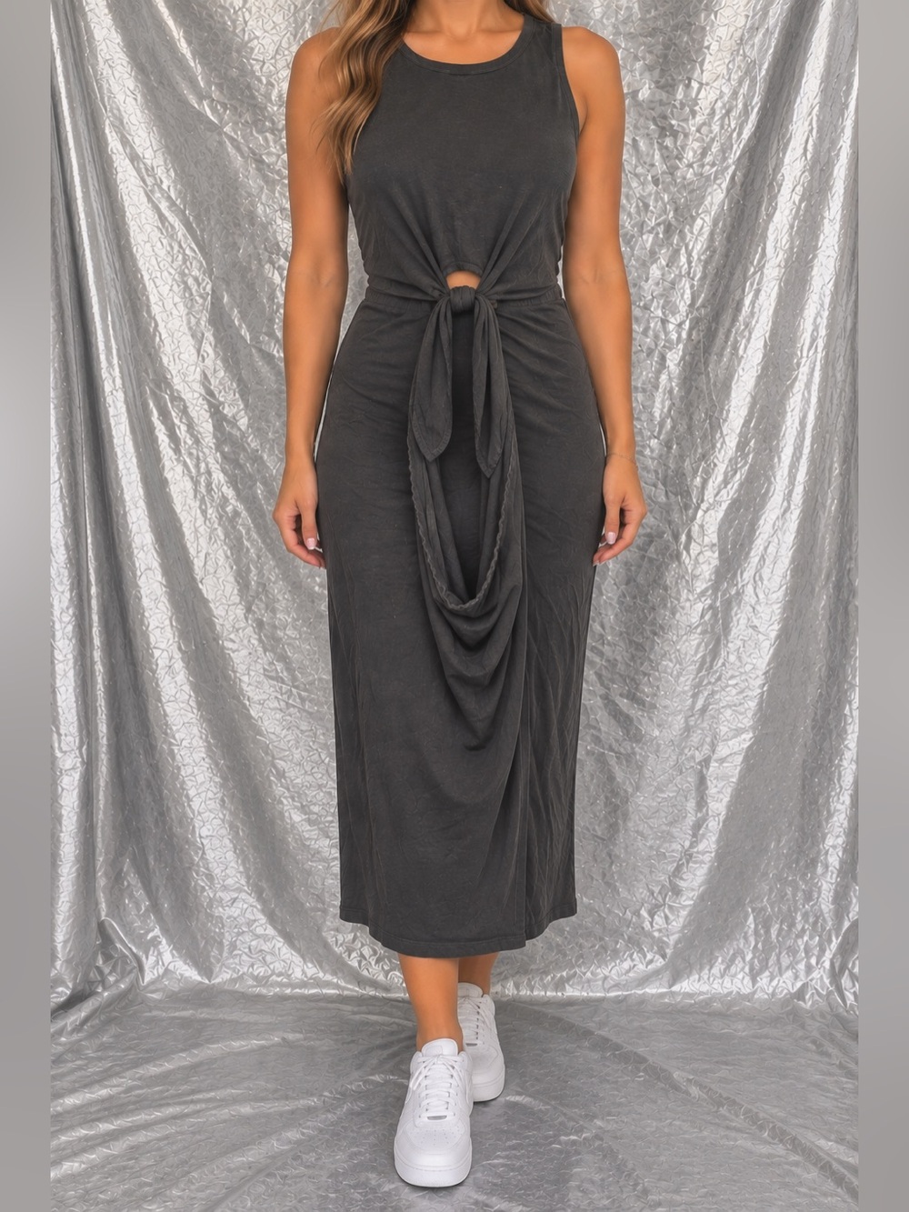 Aerie Sleeveless Tie-Front Midi Dress Size Large